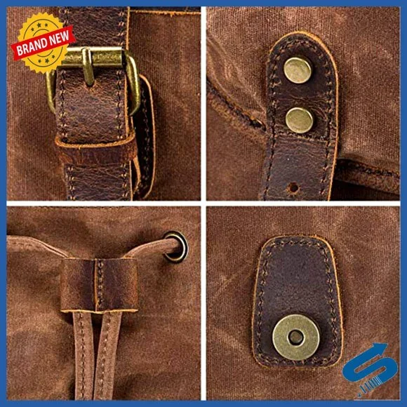 Leather Backpack Waxed Canvas Rucksack Travel Daypack Durable Heavy Duty